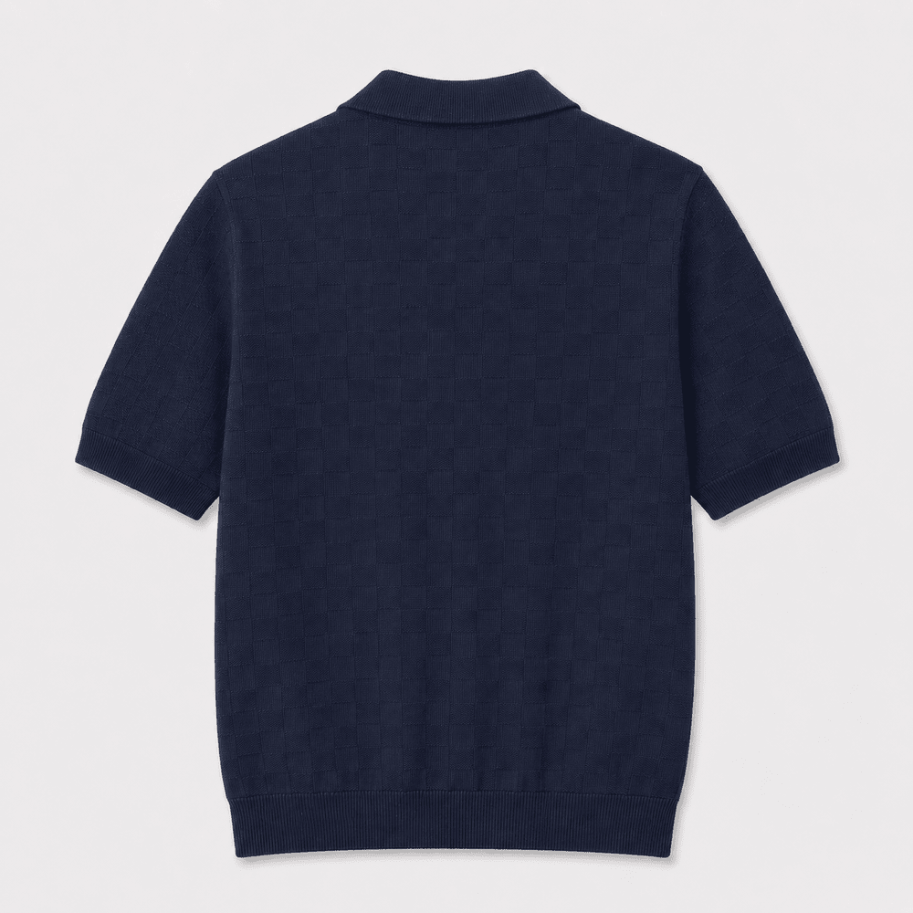 Damier Jacquard Embroidered Logo Knitted Polo T-shirt with Zipper