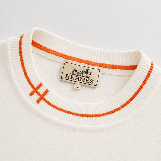 H Logo Cotton Crewneck Knit T-Shirt