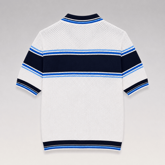 Striped Mesh Short Sleeve Polo Shirt