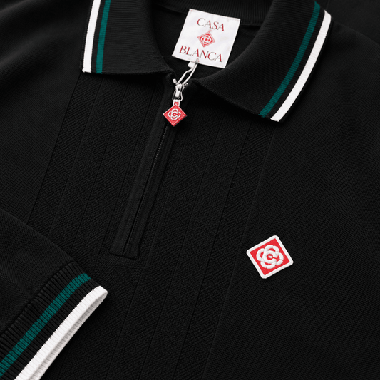 Zip-up Diamond Logo Knitted Polo Shirt