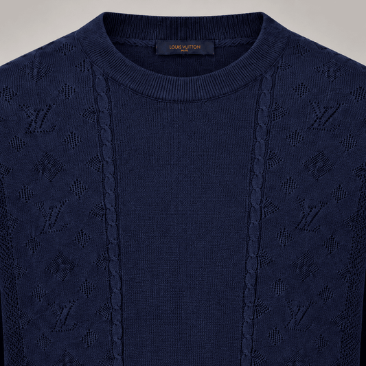 Pointelle Knit Long-Sleeved Crewneck Sweater