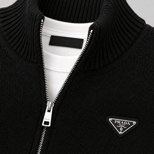 Metal Triangle Logo Zip-Up Cardigan