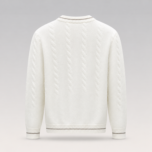 Long-Sleeved Cable Knit Crewneck Sweater