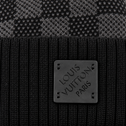 Damier Pattern Logo-Plaque Knit Beanie