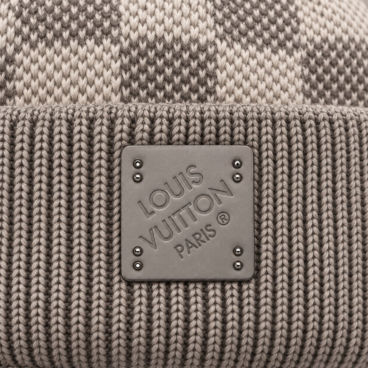 Damier Pattern Logo-Plaque Knit Beanie & Scarf Set
