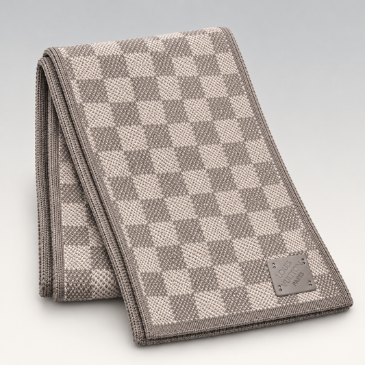 Damier Pattern Logo-Plaque Knit Beanie & Scarf Set