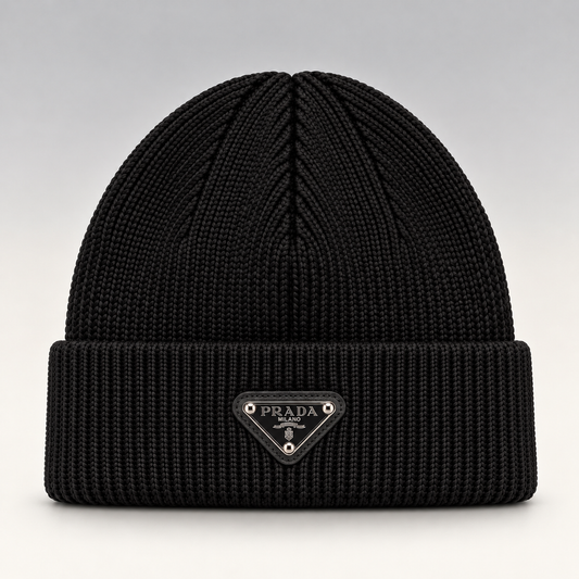 Triangle Logo Ribbed Knit Beanie & Scarf Set