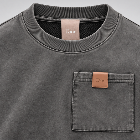 Signature Pocket Washed Grey Crewneck Sweatshirt