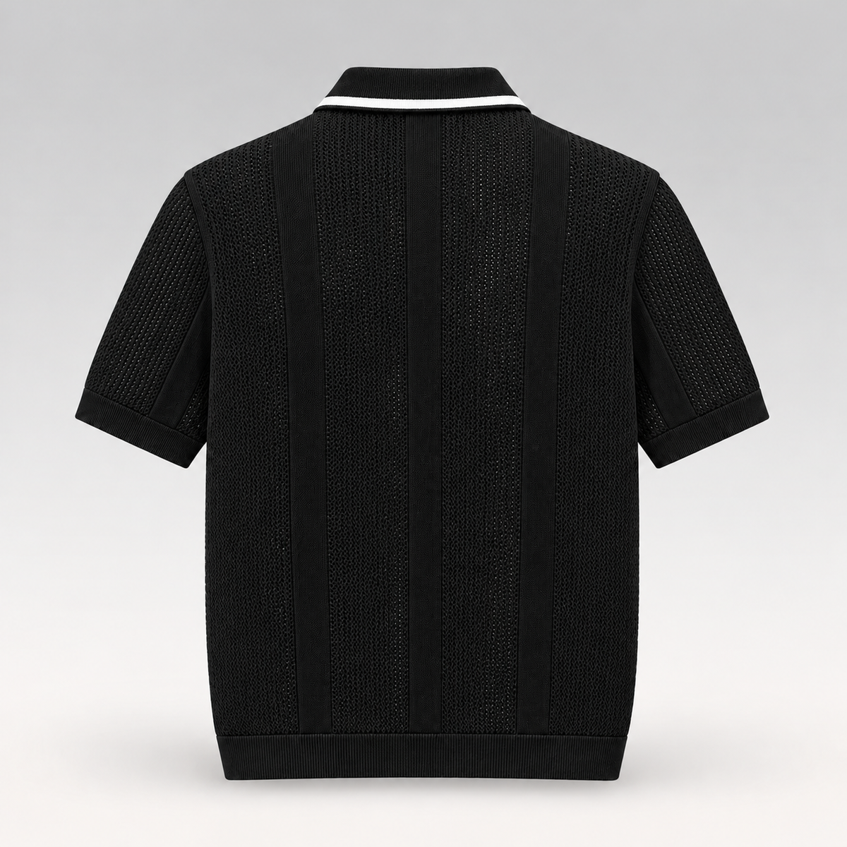 Metal Logo Openwork Knit Polo Shirt