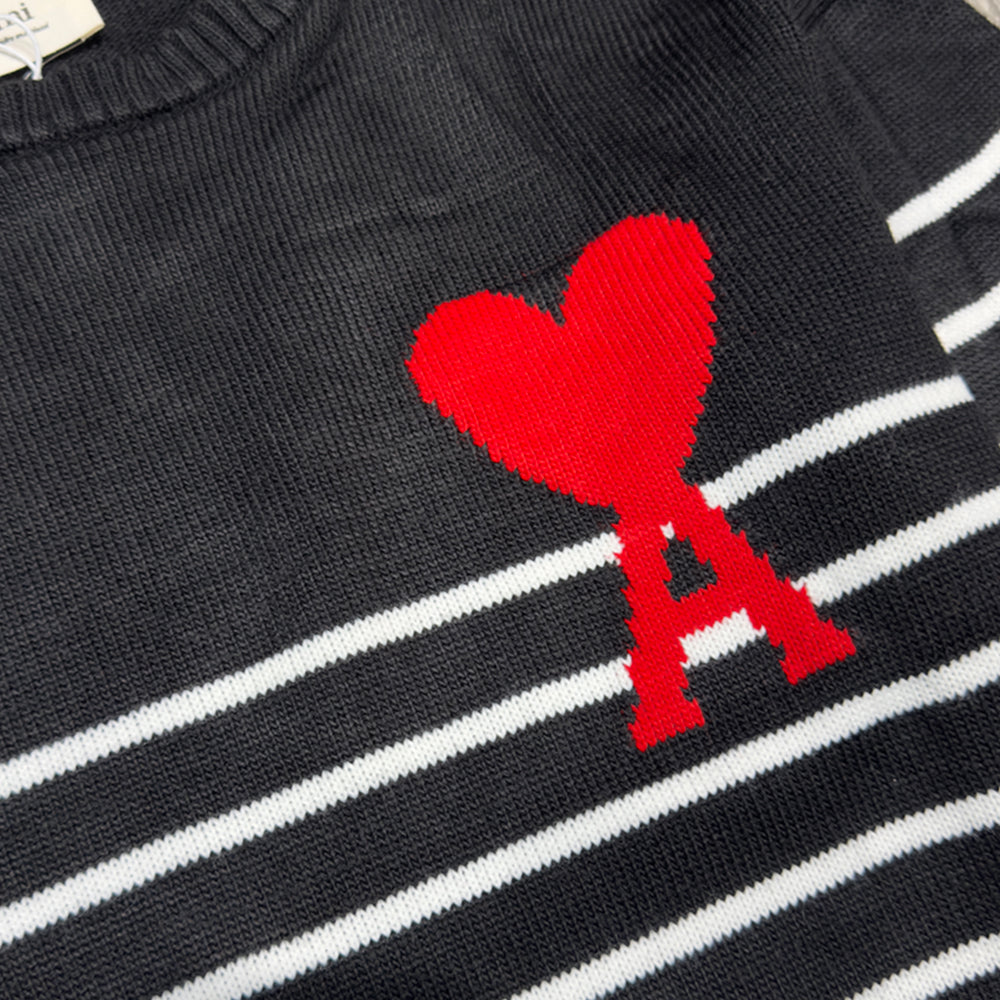 AMI PARIS De Coeur Striped Knit Sweater