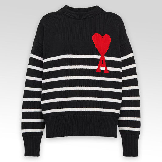 AMI PARIS De Coeur Striped Knit Sweater
