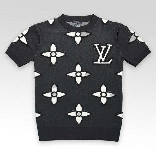 LV Short-Sleeved Cotton Crewneck Knitwear