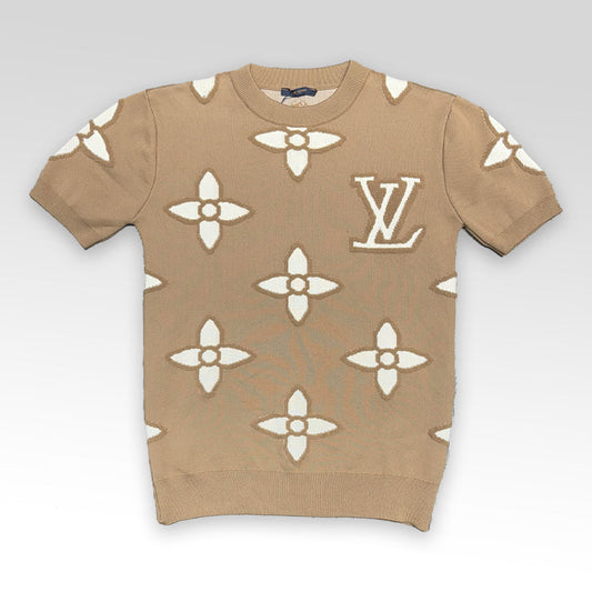 LV Short-Sleeved Cotton Crewneck Knitwear