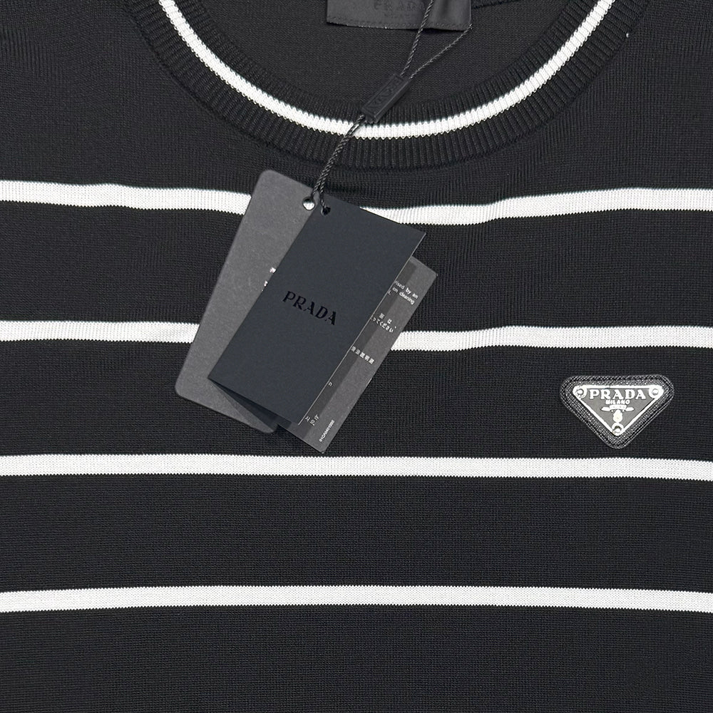 PRADA Metal Triangle Logo Knit T-shirt