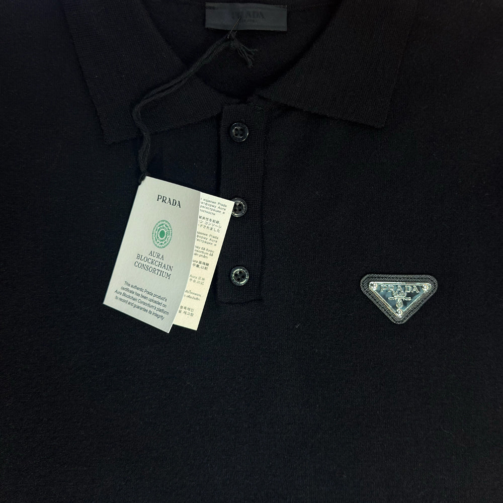 Metal Triangle Logo Knit Polo Shirt