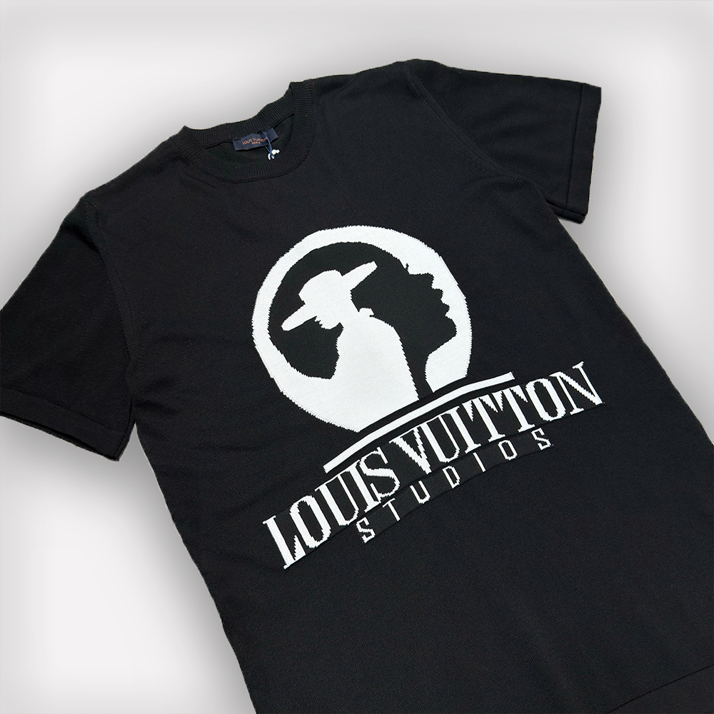 LV Short-Sleeved Cotton Intarsia Crewneck Knitwear
