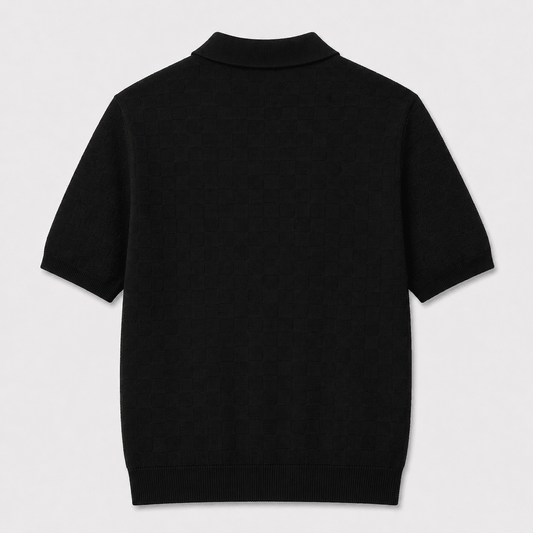 Damier Jacquard Embroidered Logo Knitted Polo T-shirt with Zipper
