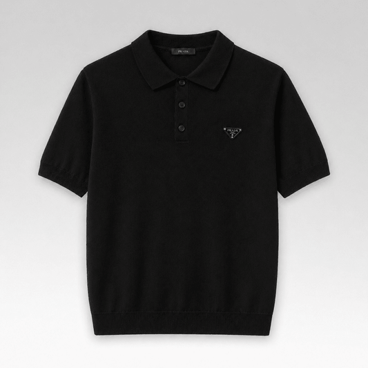 Metal Triangle Logo Knit Polo Shirt