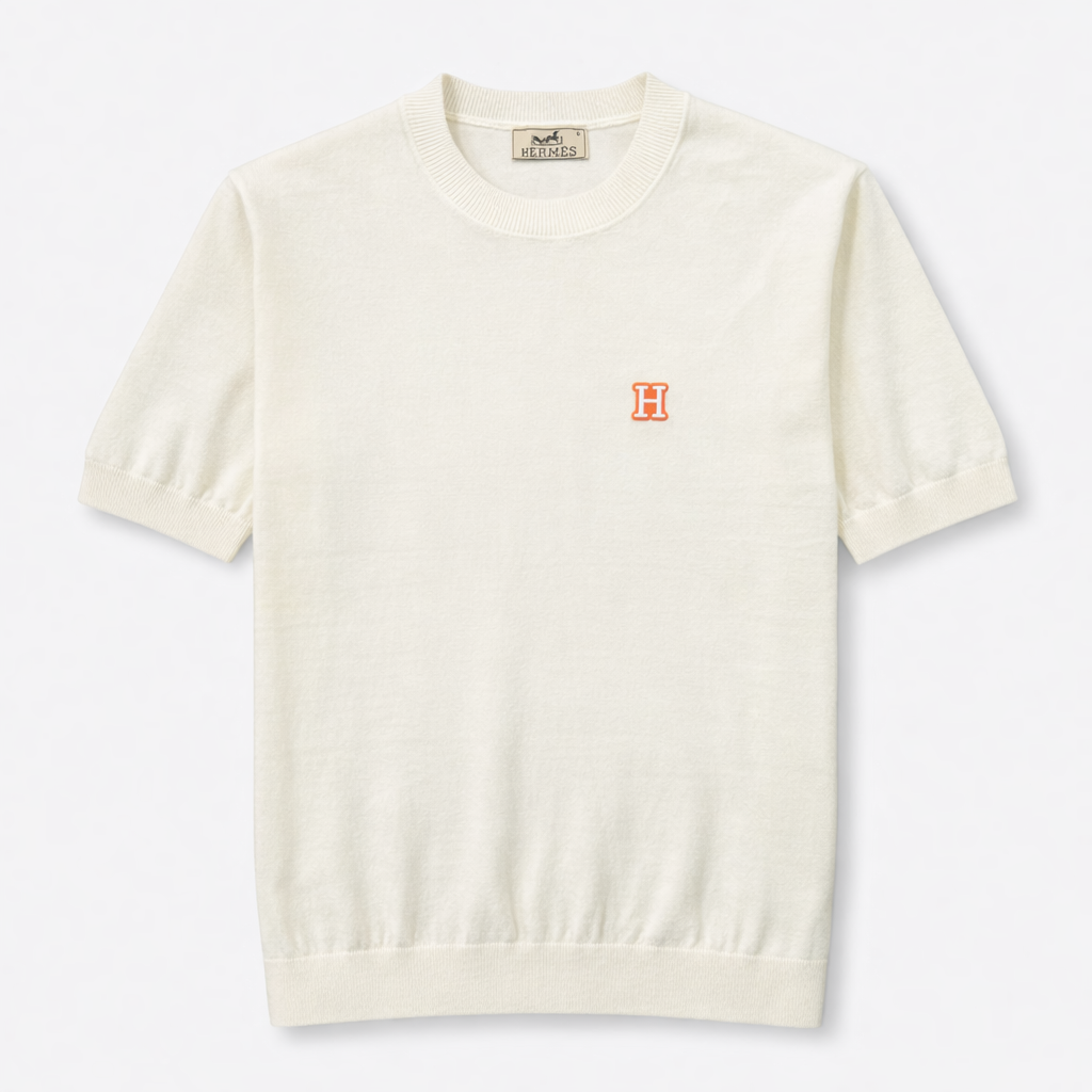H Logo Cotton Crewneck Knit T-Shirt