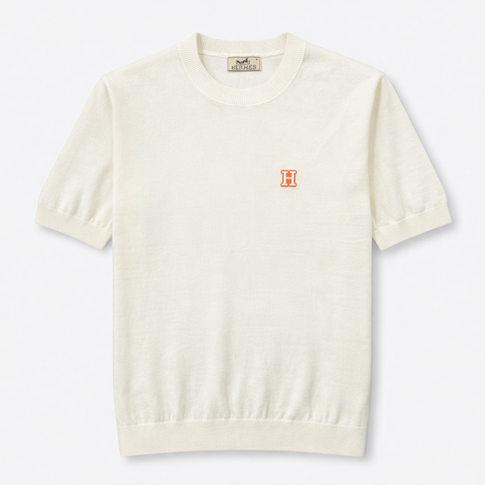 H Logo Cotton Crewneck Knit T-Shirt