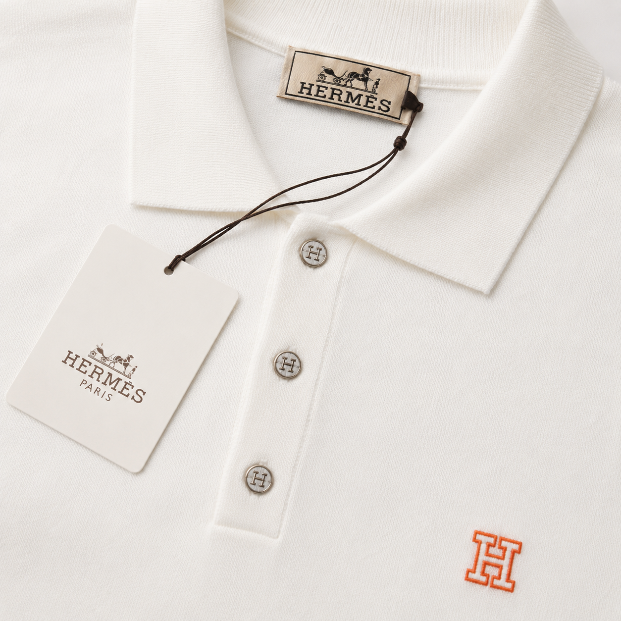 H Logo Cotton Knit Polo Shirt