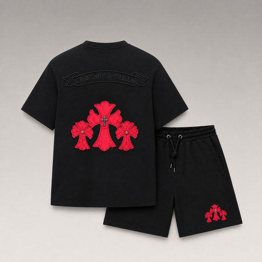 Embroidered Signature T-Shirt&Shorts Set