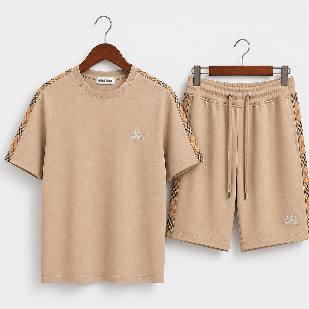 Check Trim Cotton T-shirt- Shorts Set