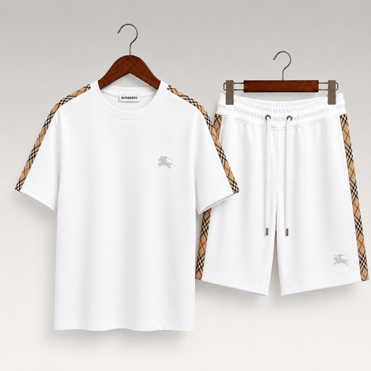 Check Trim Cotton T-shirt- Shorts Set