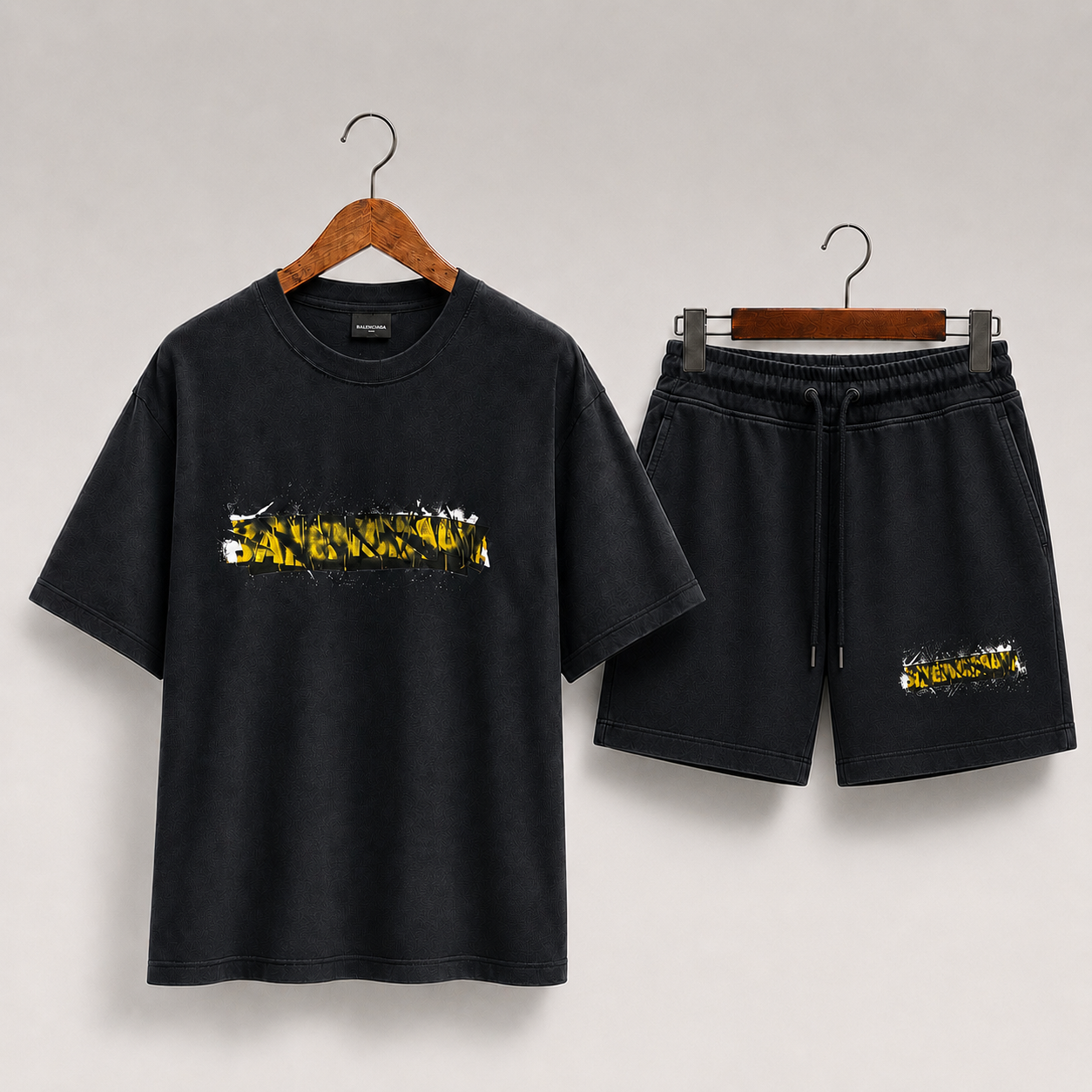 Messy Spray Faded Effect T-shirt Shorts Set