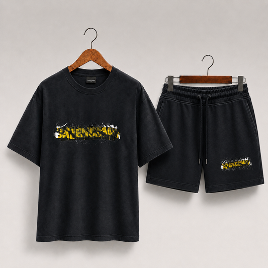 Messy Spray Faded Effect T-shirt Shorts Set