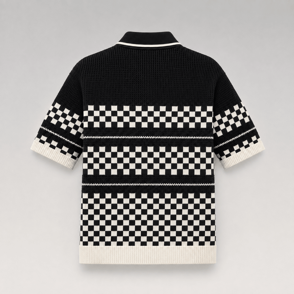 Checkered Knit Mesh Shirt-Shorts Set