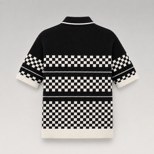 Checkered Knit Mesh Shirt-Shorts Set