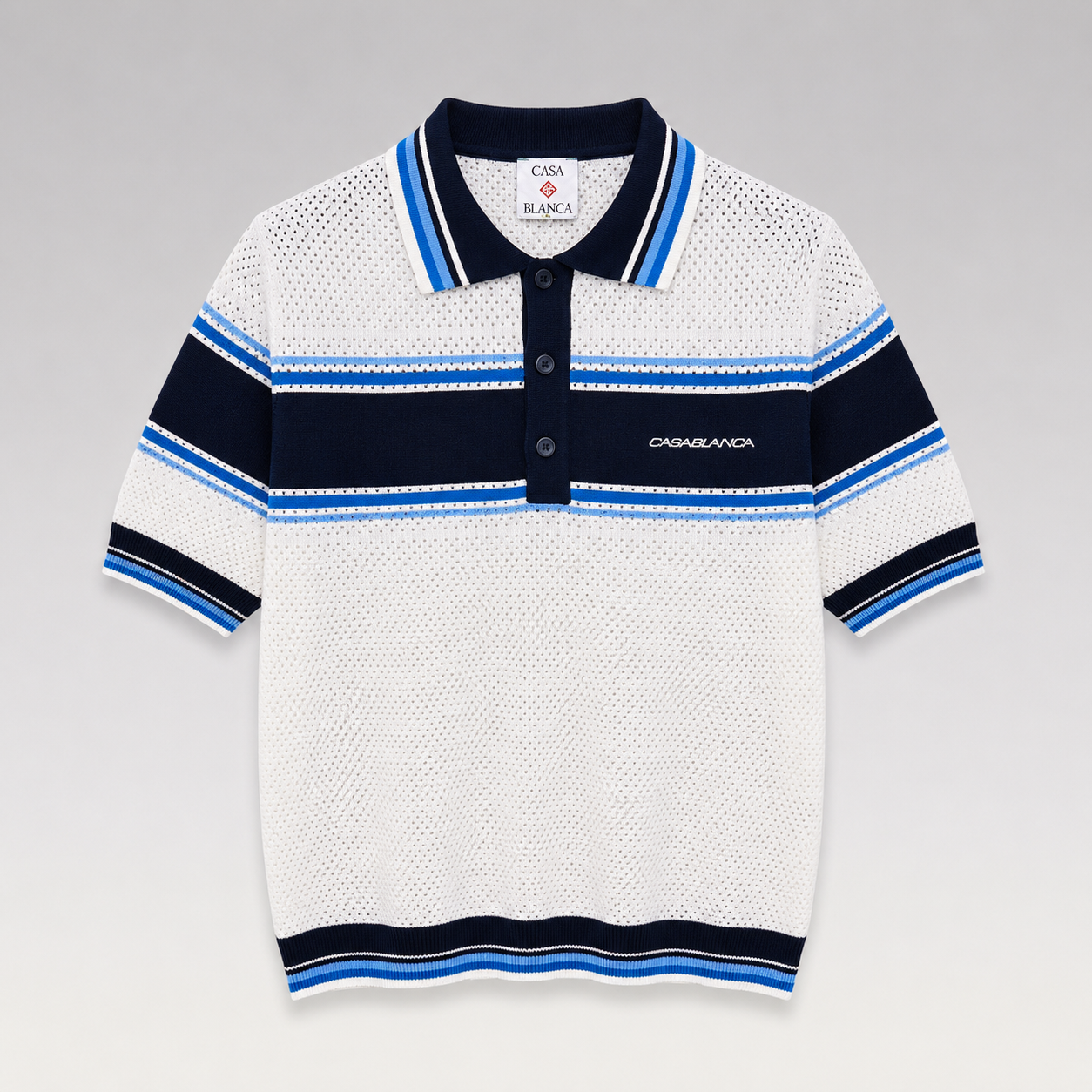 Striped Mesh Short Sleeve Polo Shirt