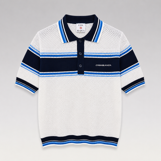 Striped Mesh Short Sleeve Polo Shirt