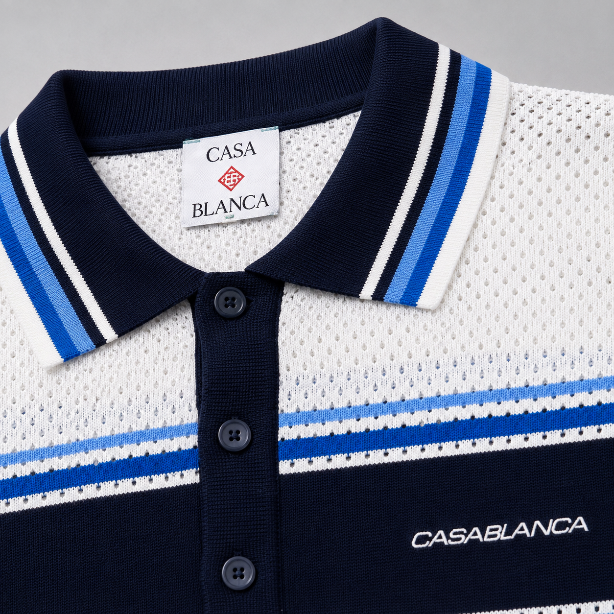 Striped Mesh Short Sleeve Polo Shirt