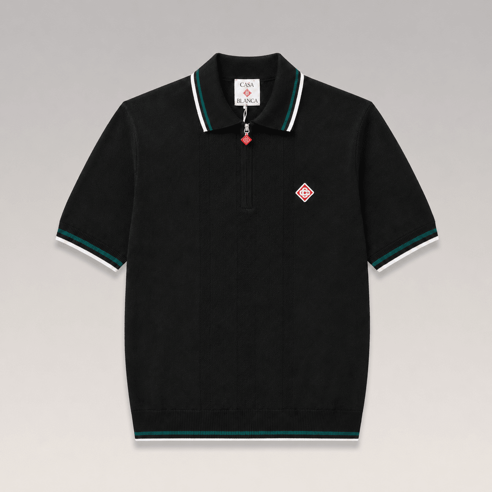 Zip-up Diamond Logo Knitted Polo Shirt