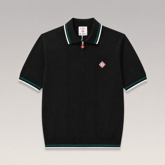 Zip-up Diamond Logo Knitted Polo Shirt