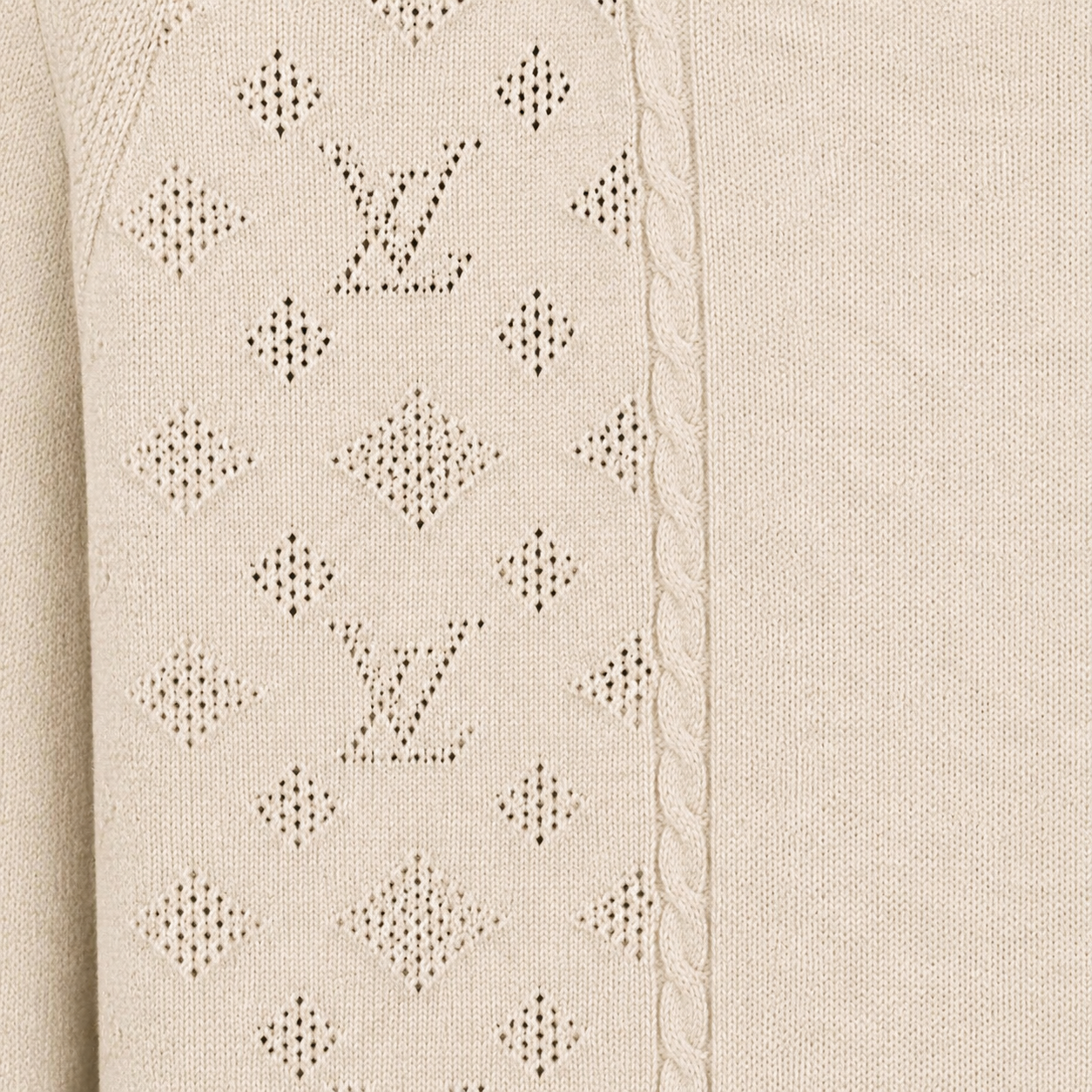 Pointelle Knit Long-Sleeved Crewneck Sweater