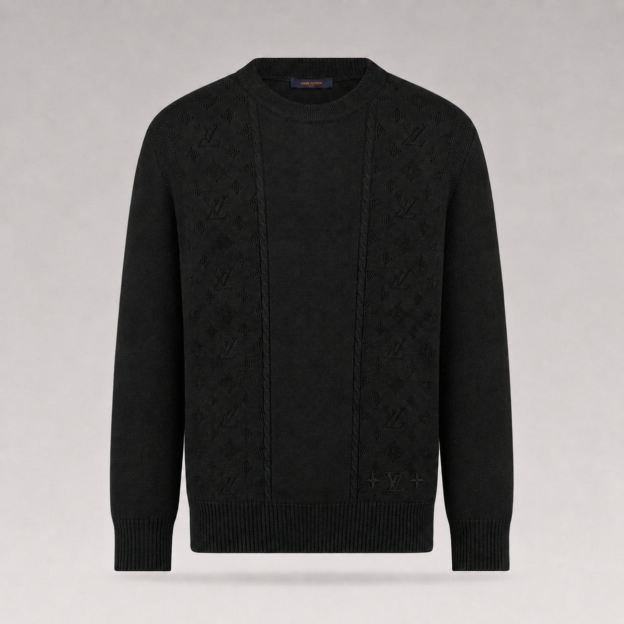 Pointelle Knit Long-Sleeved Crewneck Sweater