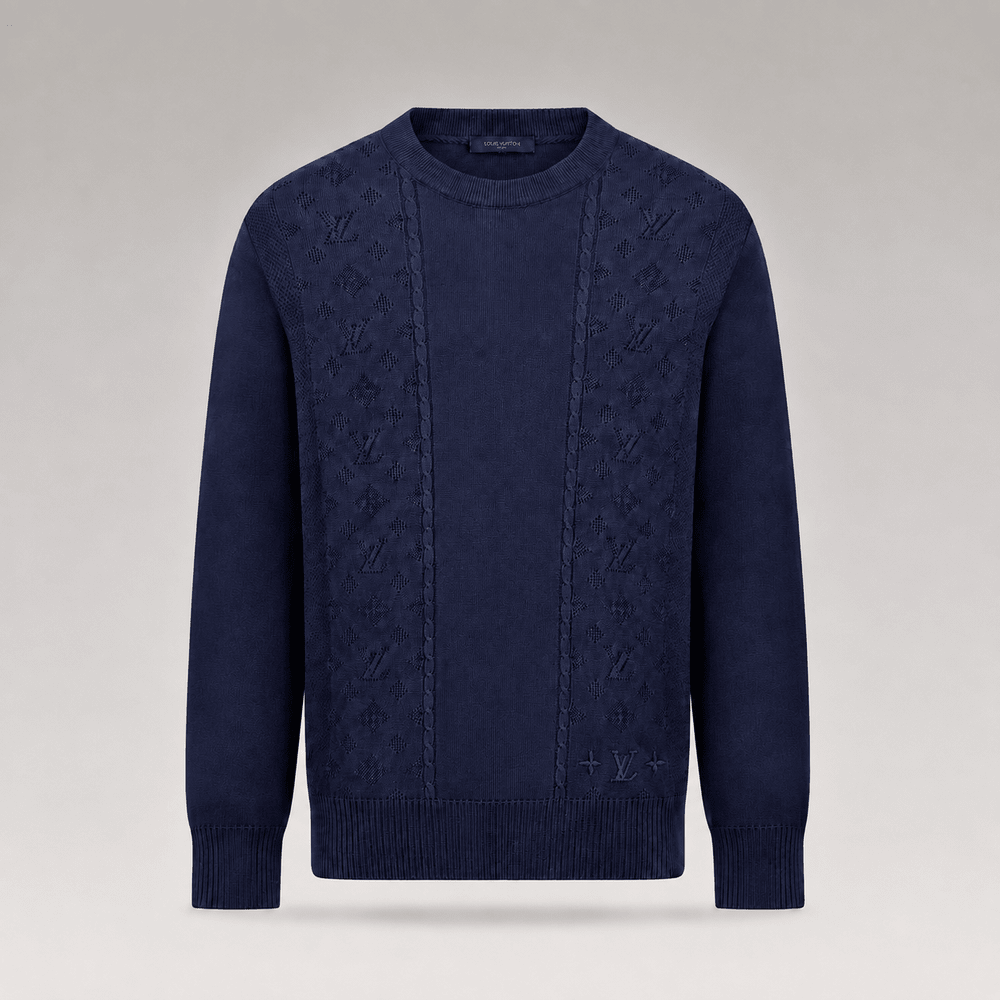 Pointelle Knit Long-Sleeved Crewneck Sweater