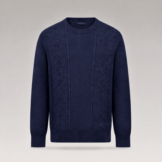 Pointelle Knit Long-Sleeved Crewneck Sweater