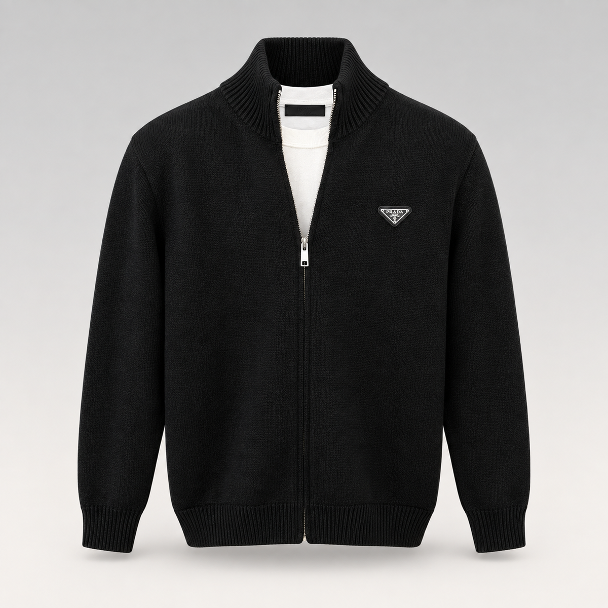 Metal Triangle Logo Zip-Up Cardigan