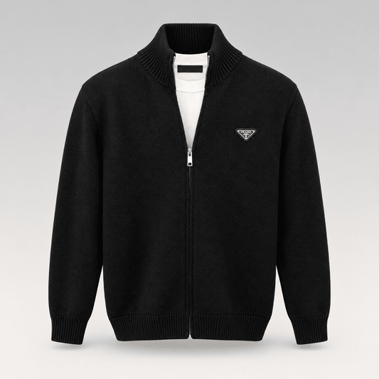 Metal Triangle Logo Zip-Up Cardigan