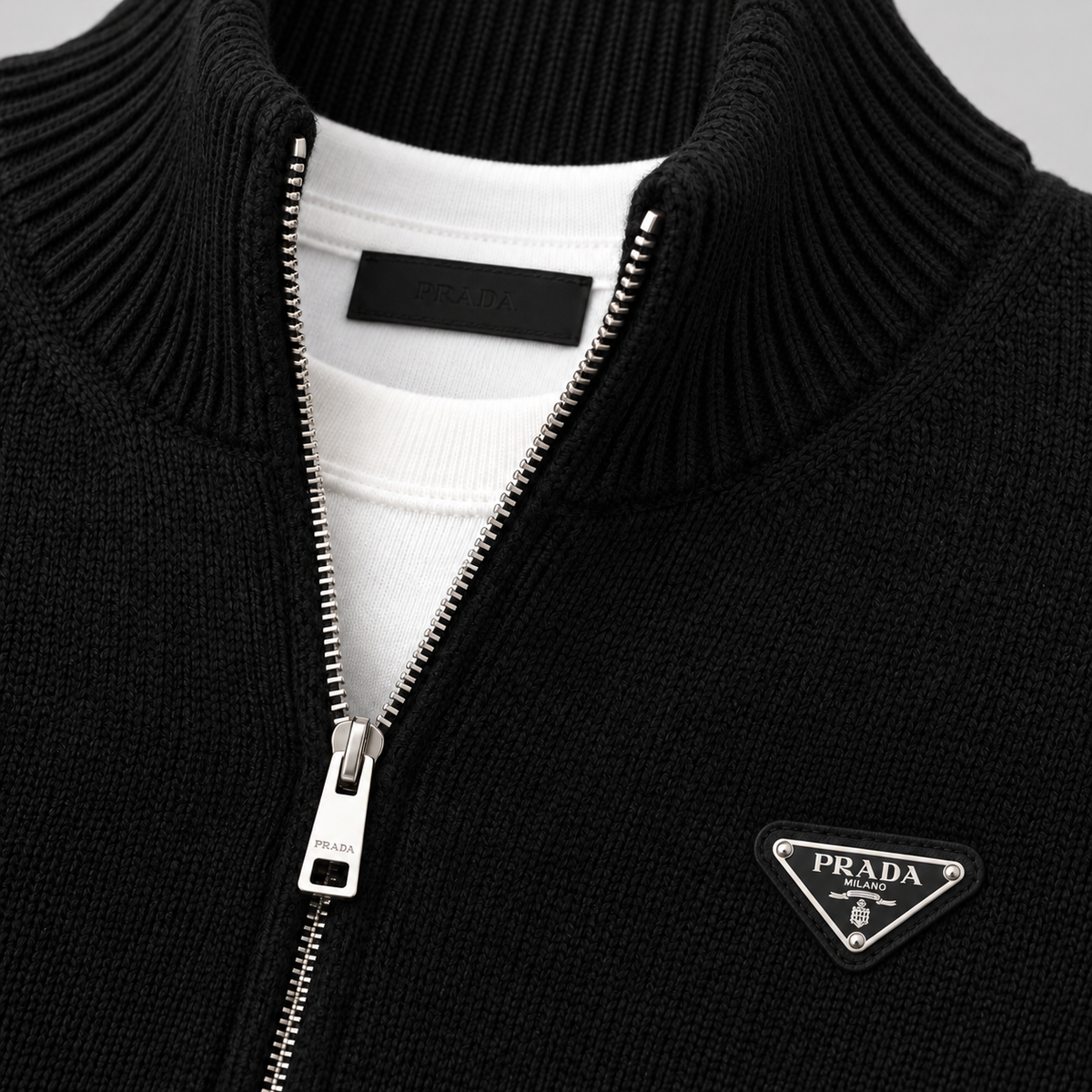 Metal Triangle Logo Zip-Up Cardigan