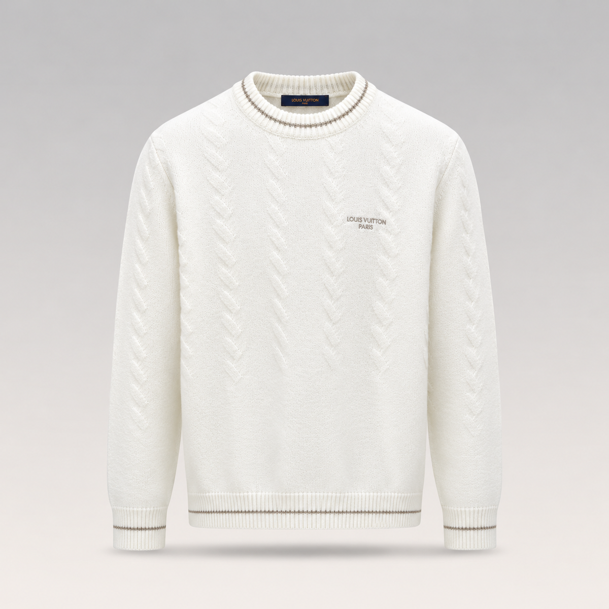 Long-Sleeved Cable Knit Crewneck Sweater