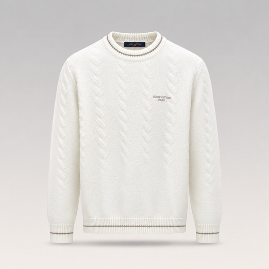 Long-Sleeved Cable Knit Crewneck Sweater