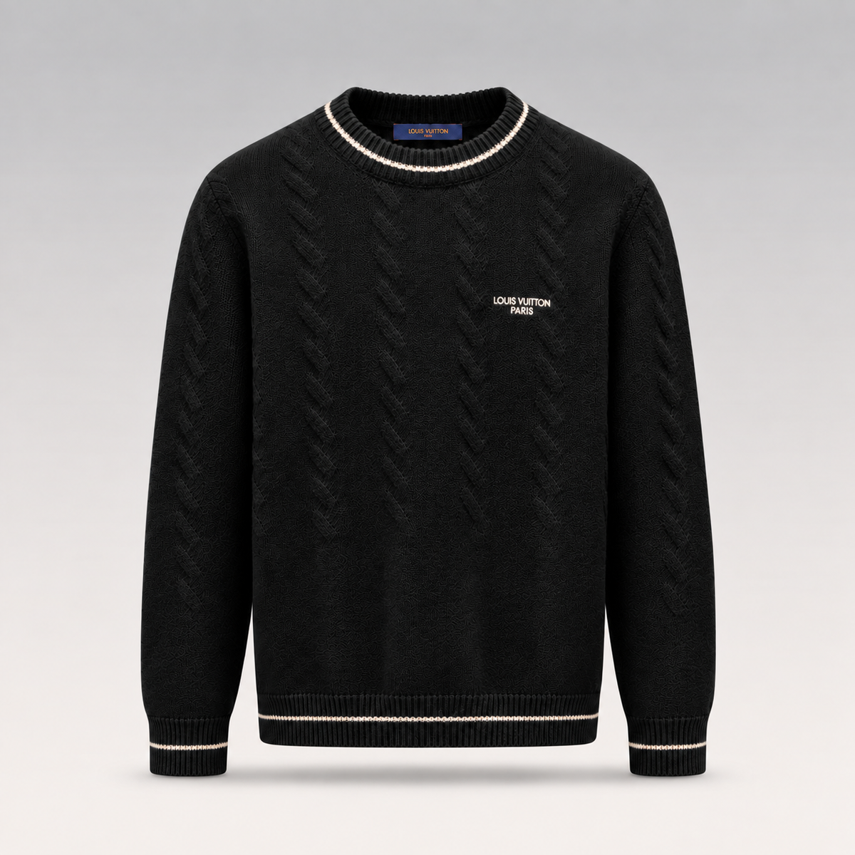 Long-Sleeved Cable Knit Crewneck Sweater