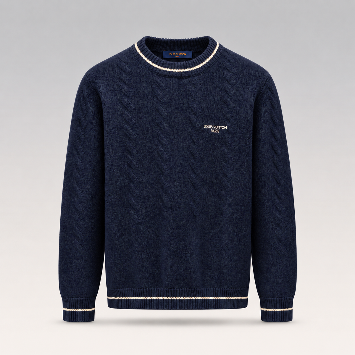 Long-Sleeved Cable Knit Crewneck Sweater