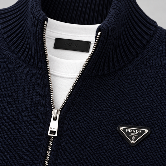 Metal Triangle Logo Zip-Up Cardigan