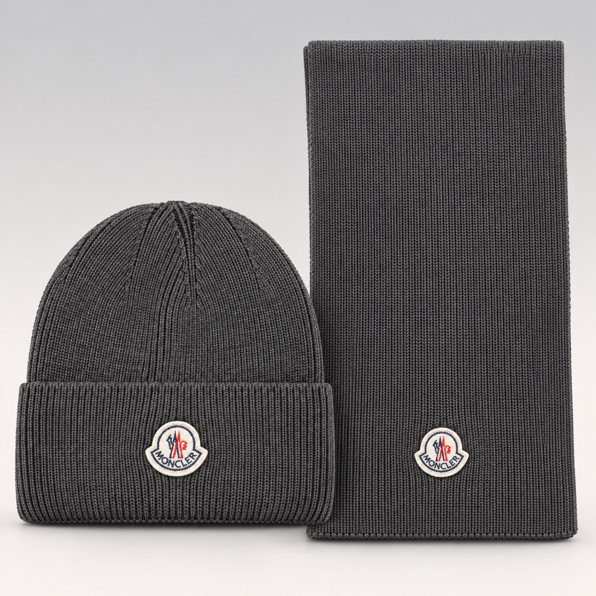 Logo-Patch Ribbed Knit Beanie & Scarf Set